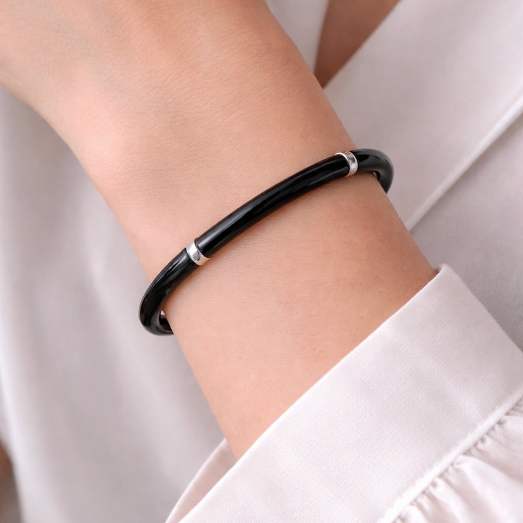 Ippolita 925 Black Enamel Bangle With Silver Accents